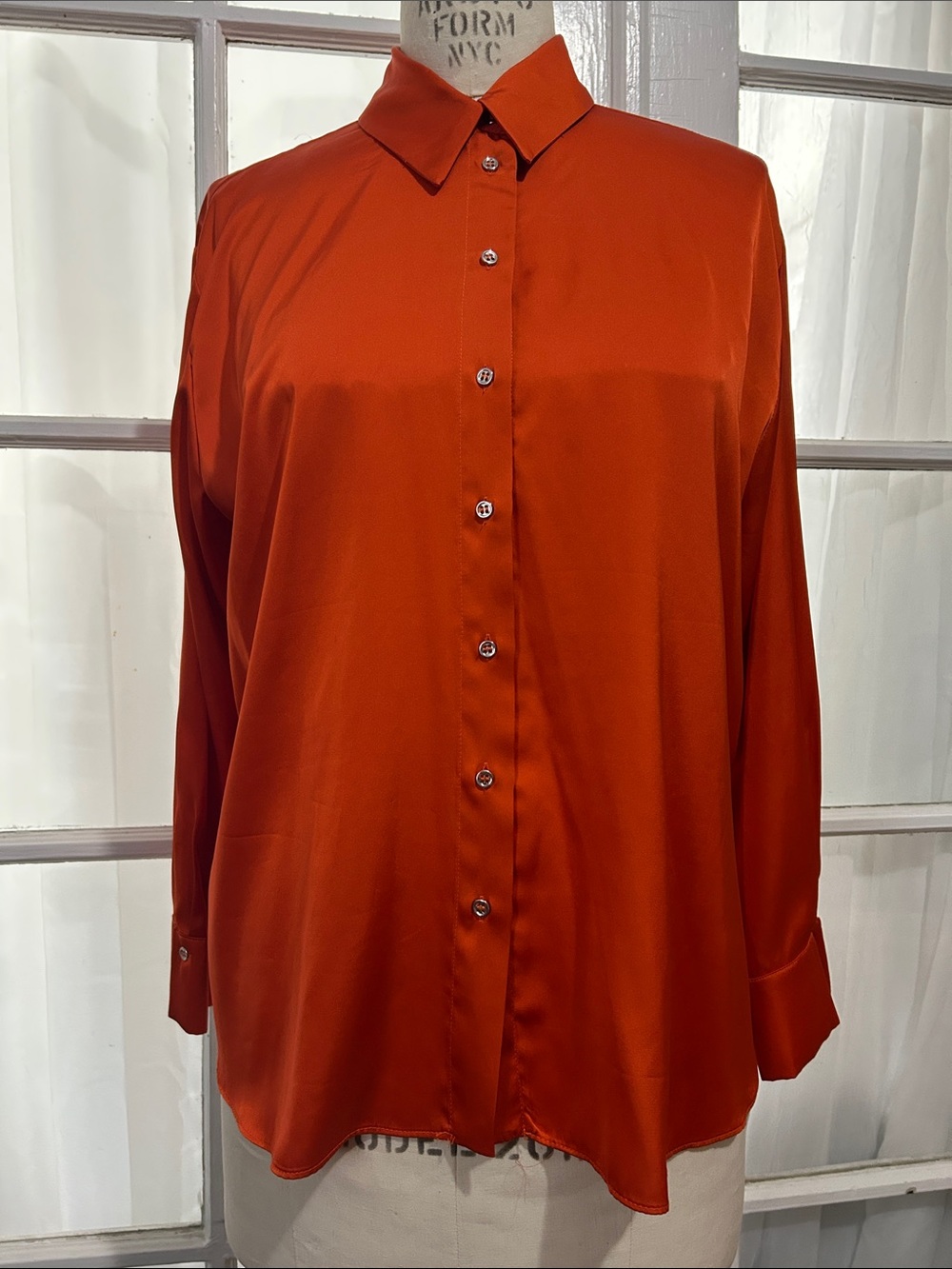Zara Satin Drawstring Back Shirt in Rust Orange